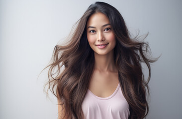Fototapeta premium Portrait of a young beautiful Asian woman with long hair