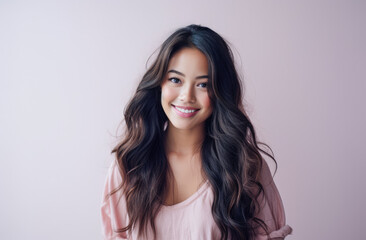 Fototapeta premium Portrait of a young beautiful Asian woman with long hair