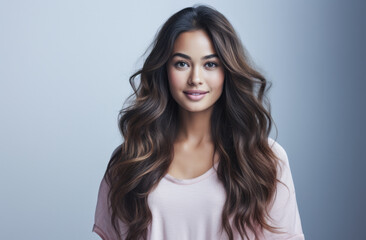 Fototapeta premium Portrait of a young beautiful Asian woman with long hair
