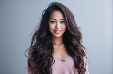 Portrait of a young beautiful Asian woman with long hair