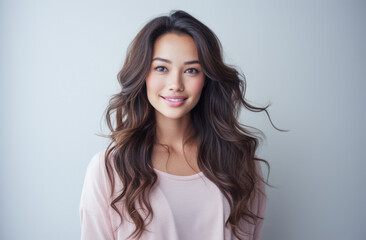 Fototapeta premium Portrait of a young beautiful Asian woman with long hair