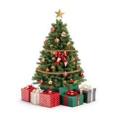 Fototapeta na wymiar Christmas tree and gifts isolated on white background