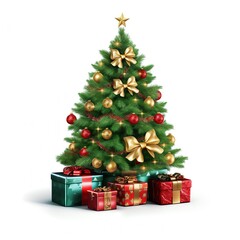 Obraz na płótnie Canvas Christmas tree and gifts isolated on white background