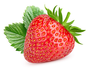 Ripe whole strawberry fruit and half isolated