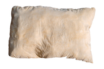 Old, dirty pillows with brown or yellow saliva stains are dangerous to health. on transparent background