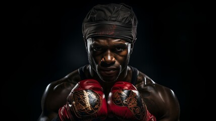 Serious young boxer portrait exudes confidence and determination in an intense boxing match