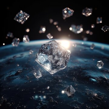Ice cube floating in space