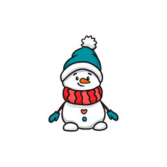 cute cartoon snowman with a scarf. Doodle style. Christmas card with snowman. 
