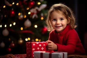 Obraz na płótnie Canvas Vorfreude auf Weihnachten: Kind mit glänzendem Geschenk