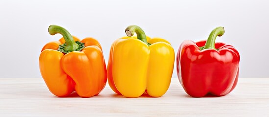 Three fresh peppers red yellow and orange are provided as healthy food samples
