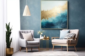 The Sea's Song: Blue Abstract Ocean Art with Gold Powder Details