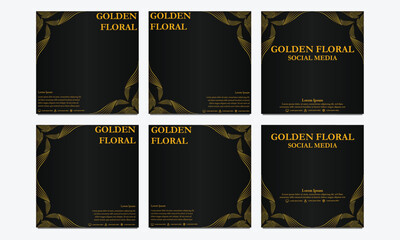 set of luxury golden floral social media template. suitable for social media post, web banner, cover and card design
