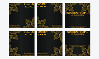 set of luxury golden floral social media template. suitable for social media post, web banner, cover and card design
