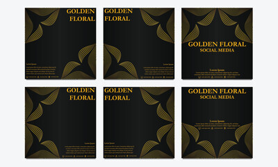 set of luxury golden floral social media template. suitable for social media post, web banner, cover and card design
