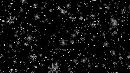 Christmas mood. Slow falling snowflakes close-up on black background. Seamless looping animation. - Powered by Adobe