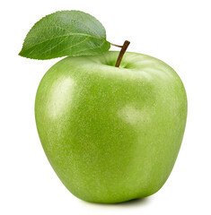 Fresh green apple fruit with leaf isolated