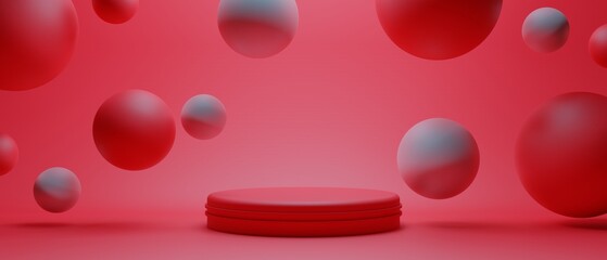 3d illustration rendering scene abstract background for merry xmas holiday decoration element, red wallpaper backdrop