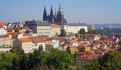 Czech Republic, Prague, September 2023: St. Vitus Cathedral.mView from Charles Bridge to Prague...