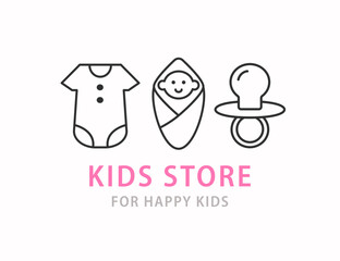 Baby Shop Line Art Logo. Newborn Kids Store