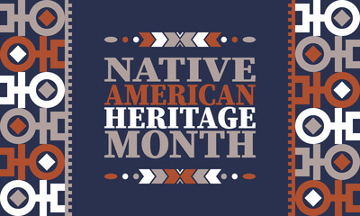 Fototapeta premium Native American Heritage Month. American Indian culture. Celebrate annual in in November in United States. Tradition Indian pattern. Poster and banner. Vector authentic ornament, ethnic illustration