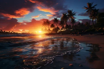 Foto auf Acrylglas Romantic sunset on the beach tropical paradise © Yuchen Dong