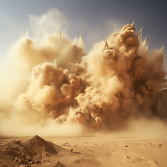 Dust clouds after dynamite blast on the mining site, ai technology