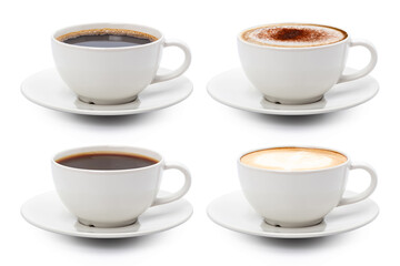 Coffee cup assortment top view collection, coffee cup assortment top view collection isolated on white background.