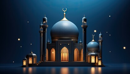Islamic Podium Product Display Shining Bright with Fanous Lantern and Mosque l