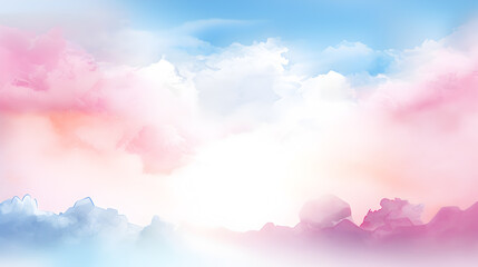 watercolor pastel pink with tranquil sky blue, sky with clouds