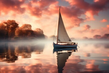 Sailboat on a tranquil lake serene and calming a momen