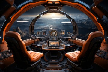 Obraz premium Sci-fi spaceship interior futuristic technology