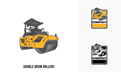 Double Drum Rollers heavy equipment illustration, Double Drum Rollers heavy equipment Logo Badge Template vector