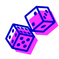 サイコロ、2個を表す2色スタイルのアイコン