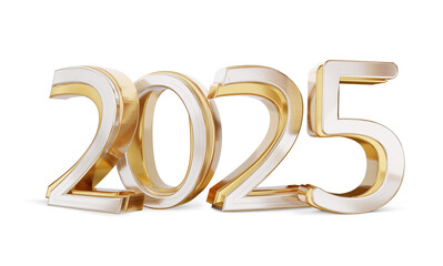 2025 golden gold bold letters as new year, luxury wealth glossy metallic, Sylvester or year 2025, silver golden 3d-illustration isolated