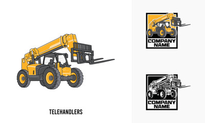 telehandler heavy equipment illustration, Telehandler heavy equipment Logo Badge Template vector