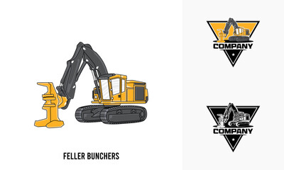 feller buncher heavy equipment illustration, feller buncher heavy equipment Logo Badge Template vector