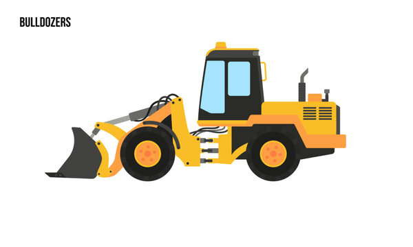 Bulldozer heavy equipment Flat illustration, Excavator heavy equipment Logo Template vector