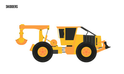 Skidders heavy equipment flat illustration, Skidder heavy equipment Logo Template vector