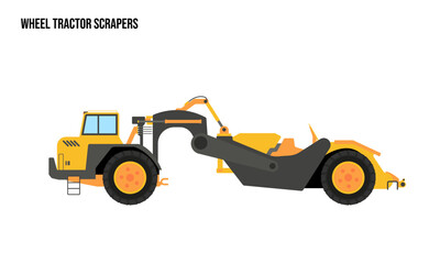wheel tractor scraper heavy equipment Flat illustration, wheel tractor scraper heavy equipment Logo Template vector