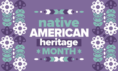 Native American Heritage Month. American Indian culture. Celebrate annual in in November in United States. Tradition Indian pattern. Poster and banner. Vector authentic ornament, ethnic illustration