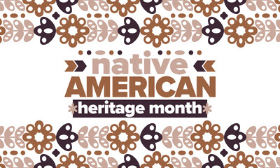 Native American Heritage Month. American Indian culture. Celebrate annual in in November in United States. Tradition Indian pattern. Poster and banner. Vector authentic ornament, ethnic illustration
