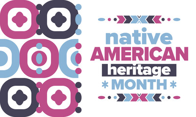 Native American Heritage Month. American Indian culture. Celebrate annual in in November in United States. Tradition Indian pattern. Poster and banner. Vector authentic ornament, ethnic illustration
