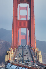 Close-up iew of Golden Gate bridge, one of the world's most famous attractions, photographed from...