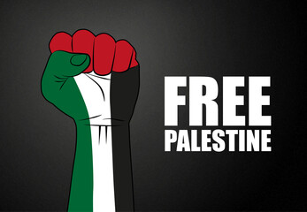 Free Palestine poster. Hand fist with the colors of Palestine flag
