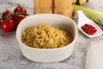 Boiled bulgur wheat in the bowl