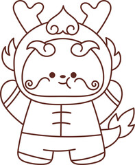Chinese New Year 2024, the year of the Dragon, red and gold line art characters