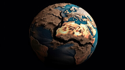 A blue globe is placed in a cracked earth.