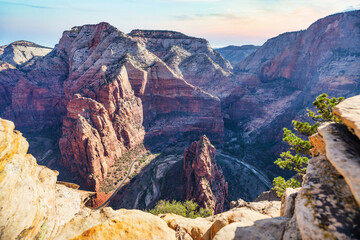 Beautiful landscapes, views of incredibly picturesque rocks, and mountains in Zion National Park, Utah USA