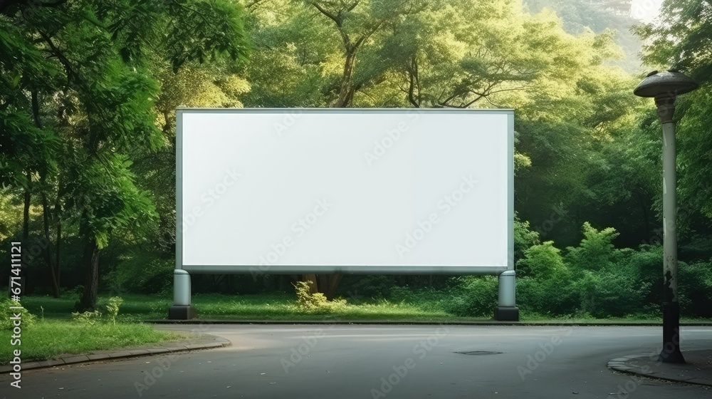 Poster blank billboard on the sideway in the park. image for copy space, advertisement, text and object. wh