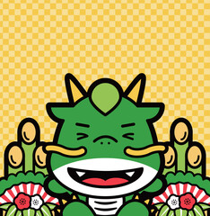 2024 辰年の正月らしい龍のかわいいタイトルイラストフレーム_コピースペースあり